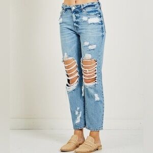 PAIGE Noella Straight Leg Jovie Destructed High Rise Ankle Jeans Size 27